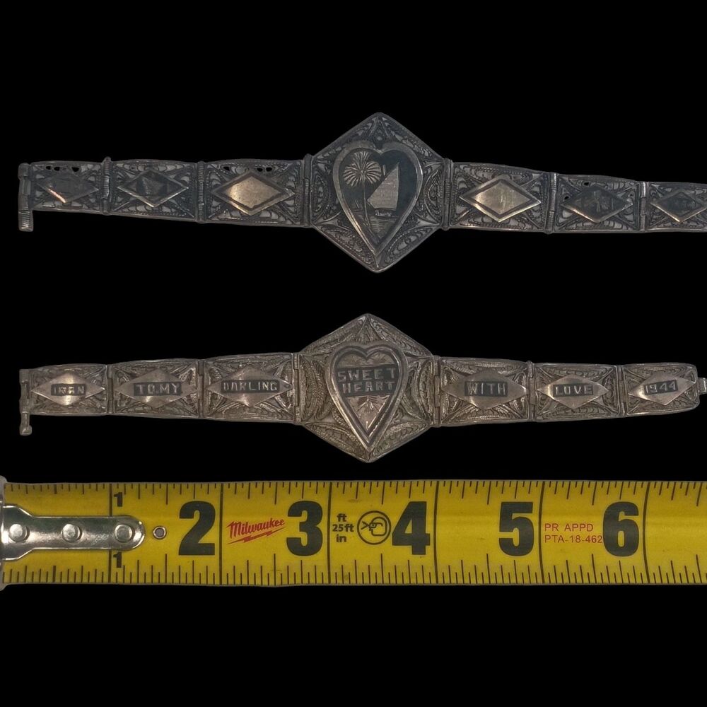 Rare WW2 1944 Soldier & Sweetheart .800 Sterling Silver Pair Military History - Picture 14 of 14